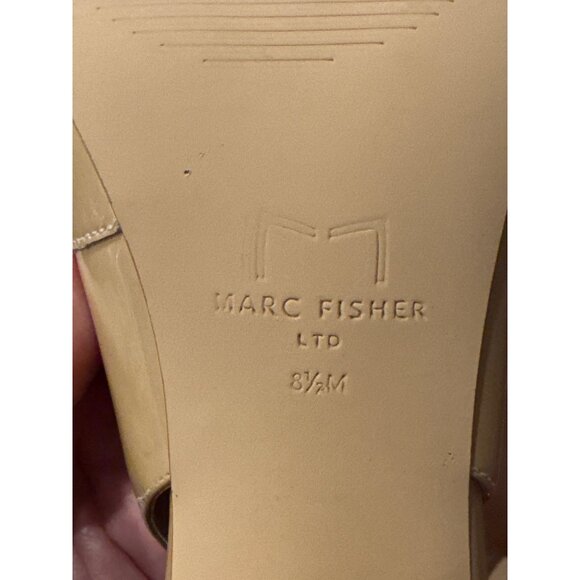Marc Fisher LTD Pumps Nude Beige Patent Slingback Block Heel Sz 8.5M Square Toe - Picture 4 of 12